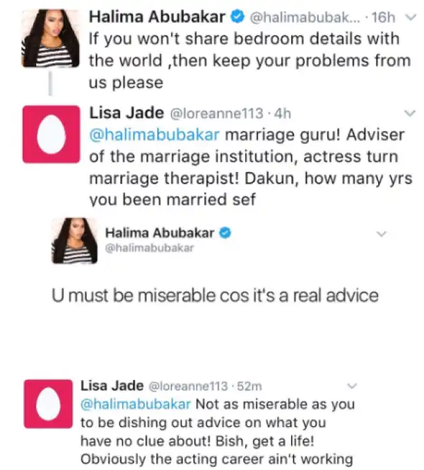 Between Halima Abubakar and Twitter follower